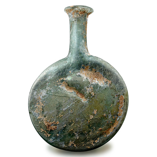 Large Roman Flattened Form Glass Pilgrims Flask