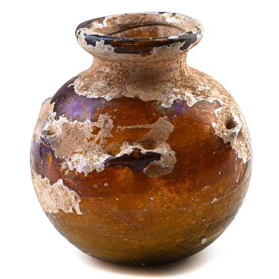 Roman Honey-Coloured Glass Jar with Fine Iridescence