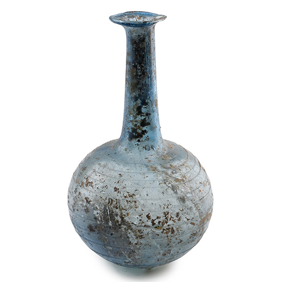 Roman Blue Glass Unguentarium with Trail