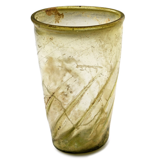 Roman Green Glass Beaker with Decorated Body