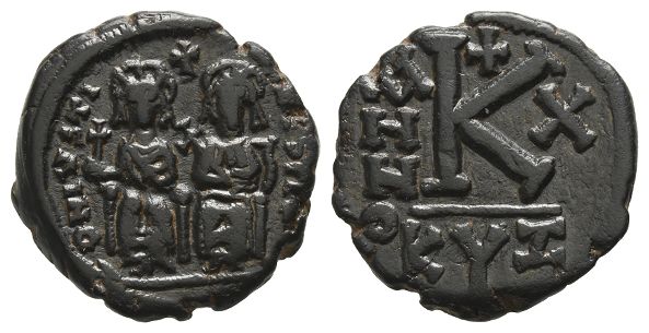 Justin II and Sophia AE 20 Nummi or Half Follis.