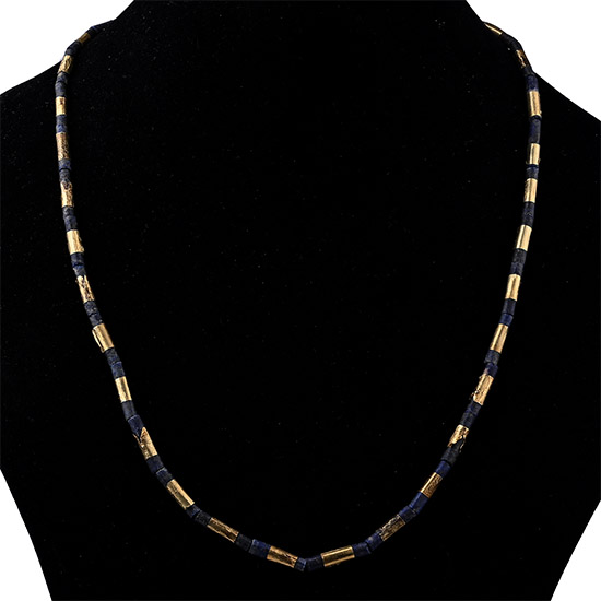 Bactrian Lapis Lazuli Bead Necklace with Later Gold Foil
