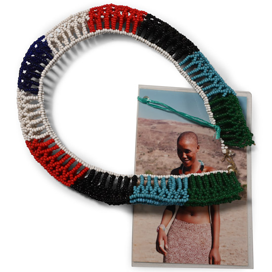 Zulu Womans Beaded Umnhlonhlo Necklace and Photograph of an Unknown Zulu, a Descendant of the Owner, Wearing It