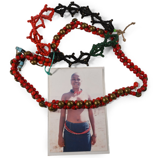 Zulu Womans Beaded Isijolandi Necklace and Photograph of of an Unknown Zulu, a Descendant of the Owner, Wearing It