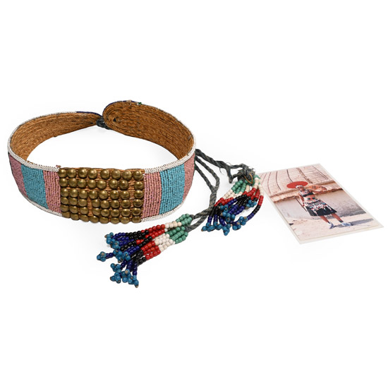 Zulu Womans Beaded Umutsha Belt and Photograph of Ms Beckie Khumalo, a descendant of the Owner, Wearing it