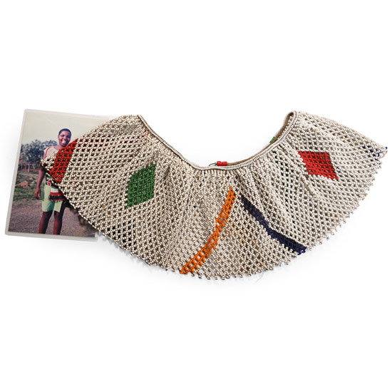 Zulu Womans Umgexo Beaded Collar and Photograph of an Unknown Zulu, a Descendant of the Owner, Wearing It