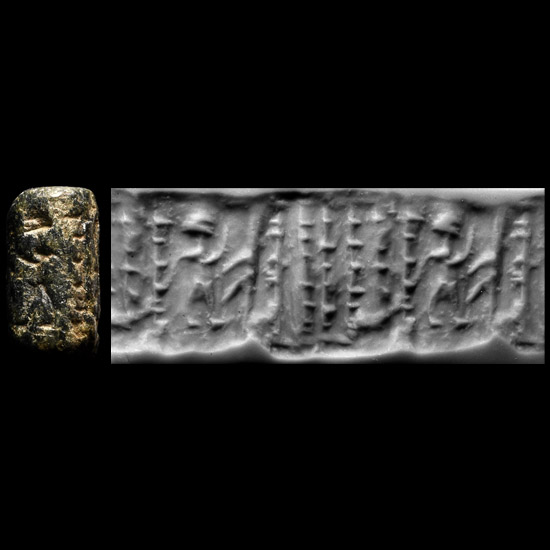 Western Asiatic Steatite Cylinder Seal with Standing Figure