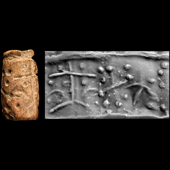 Neo-Assyrian Buff Steatite Cylinder Seal with Trees