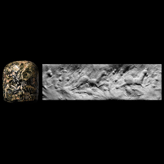 Western Asiatic Steatite Cylinder Seal with Deer and Scorpion