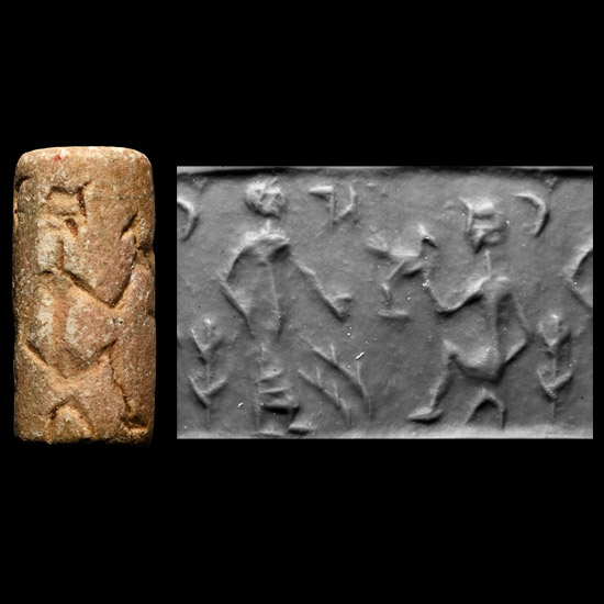 Western Asiatic Cream Stone Cylinder Seal Figural Scene