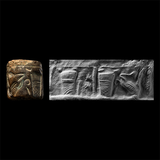 Neo-Assyrian Brown Steatite Cylinder Seal with a Dog
