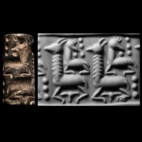 Western Asiatic Steatite Cylinder Seal with Quadrupeds