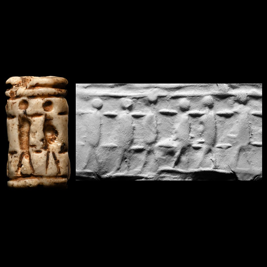 Western Asiatic White Stone Cylinder Seal with Figures