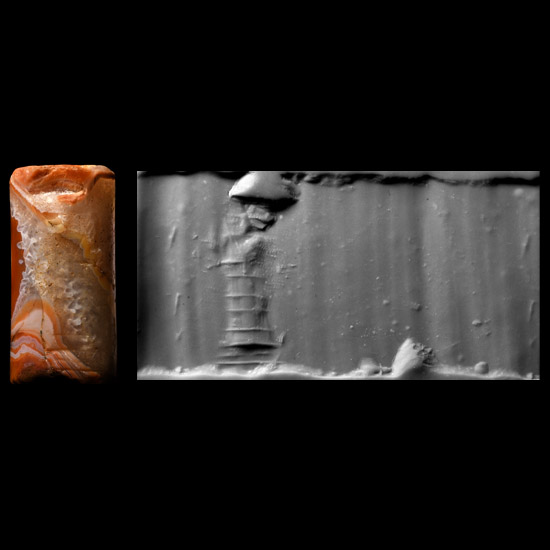 Western Asiatic Orange Banded Agate Cylinder Seal with Figure