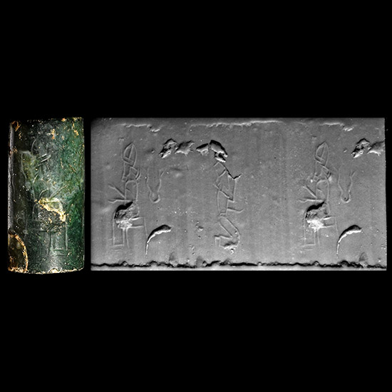 Western Asiatic Variated Green Stone Cylinder Seal with Cuneiform Inscription