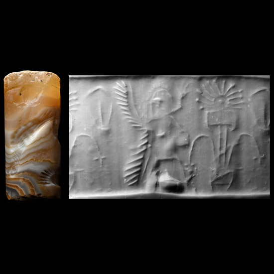 Western Asiatic Banded Agate Cylinder Seal with Winged Figure