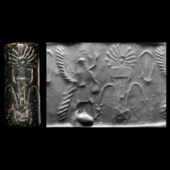 Western Asiatic Grey Stone Cylinder Seal with Foal and Bird