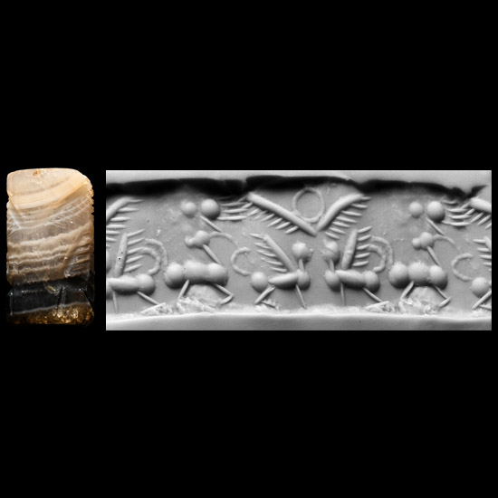 Western Asiatic Banded Agate Cylinder Seal with Gryphons and Ibexes