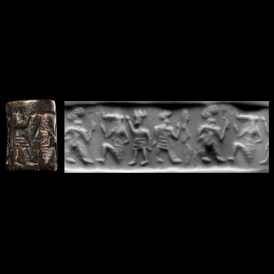 Western Asiatic Grey Stone Cylinder Seal with Figural Scene