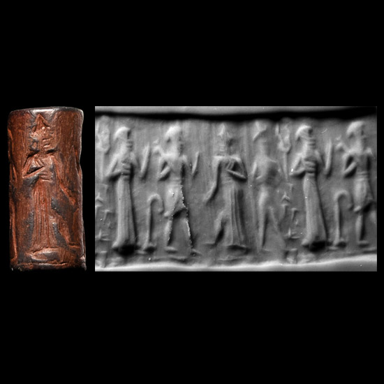 Western Asiatic Grey Stone Cylinder Seal with Processional Scene