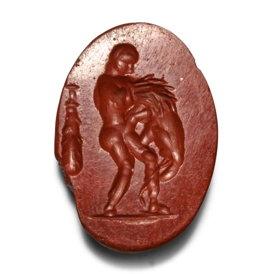 Roman Red Jasper Gemstone with Hercules Fighting a Lion