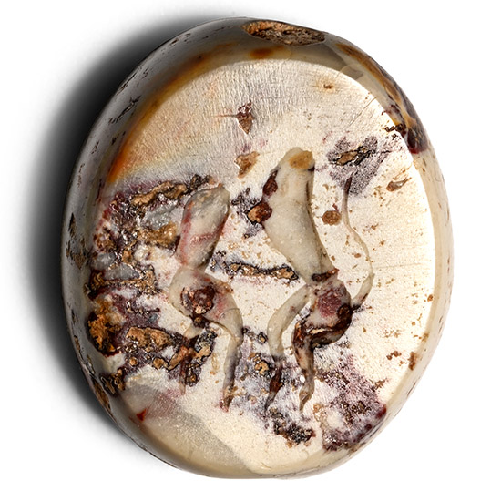 Etruscan Variegated Agate Scaraboid Gemstone with Dancing Satyrs
