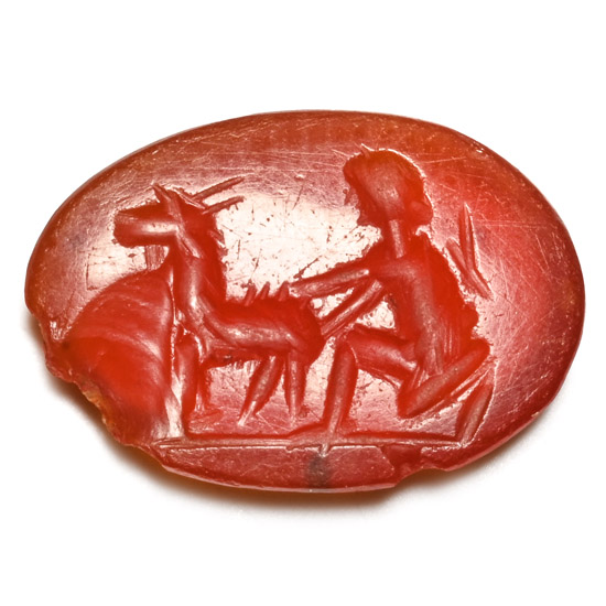 Roman Carnelian Gemstone with Figue and Animal