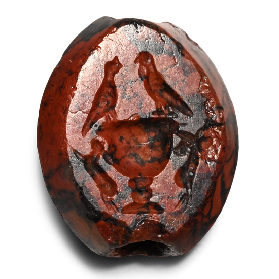 Greek Red Variegated Gemstone with Chalice and Birds