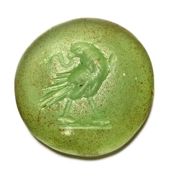 Roman Green Glass Gem with Bird