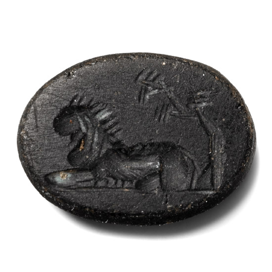 Roman Black Gemstone with Recumbent Lion