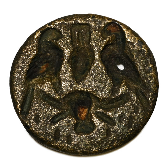Roman Bronze Intaglio with Bulls Head and Birds