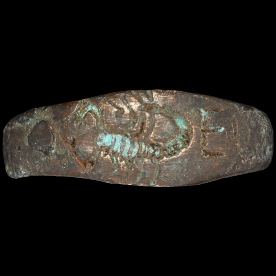 Roman Bronze Ring with Scorpion and EI