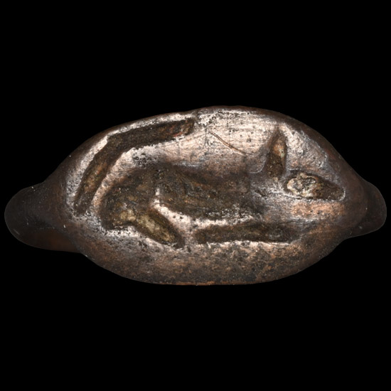 Greek Bronze Ring with Recumbent Mouse