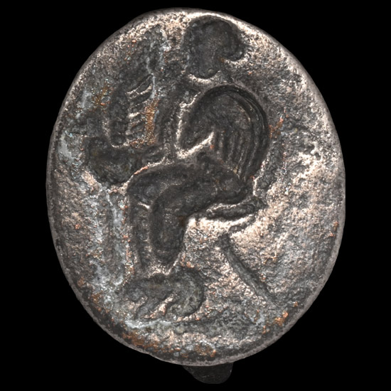 Greek Silver Ring with Seated Goddess Holding a Dove