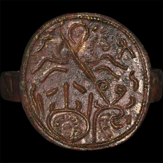 Byzantine Bronze Ring with Military Saint and Inscription