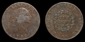 World Coins - United States - 1793 - Flowing Hair Liberty / Chain Reverse One Cent
