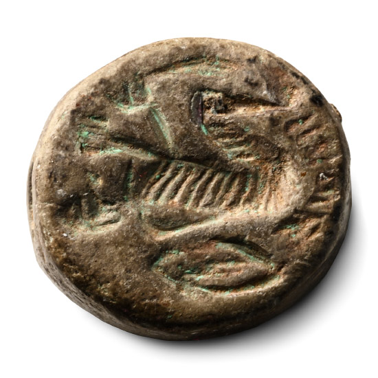 Greek Grey Stone Bifacial Bead with Winged Creature and Star