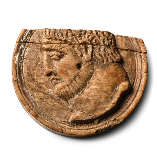 Roman Bone Bifacial Roundel with Imperial Bust of Maximinus II Daia and Inscription