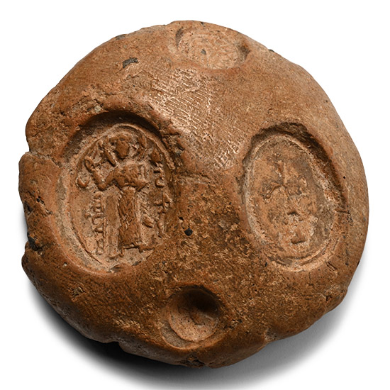 Large Roman Terracotta Bulla with Seal Impressions