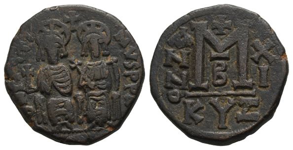Justin and Sophia AE 40 Nummi or Follis.