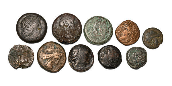 Group of Ten [10] AE Greek Coins.