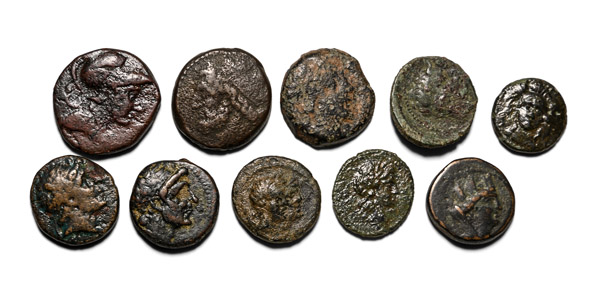 Group of Ten [10] AE Greek Coins.