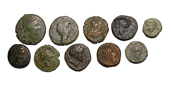 Group of Ten [10] AE Greek Coins.