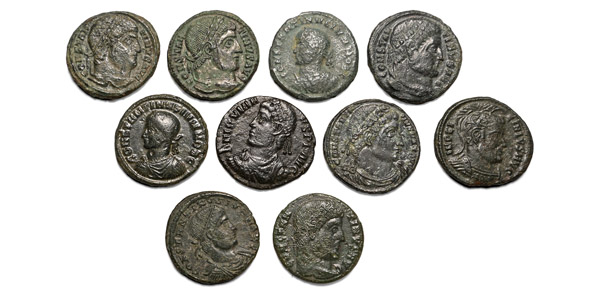 Group of Ten [10] Late Roman AE Coins.