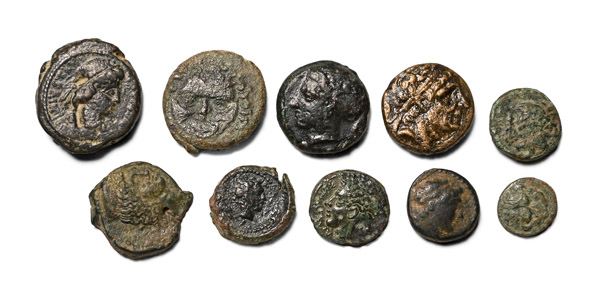 Group of Ten [10] AE Greek Coins.