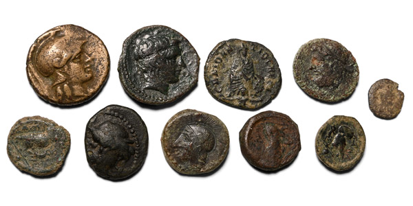 Group of Ten [10] AE Greek Coins.