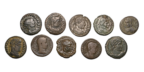 Group of Ten [10] Late Roman AE Coins.