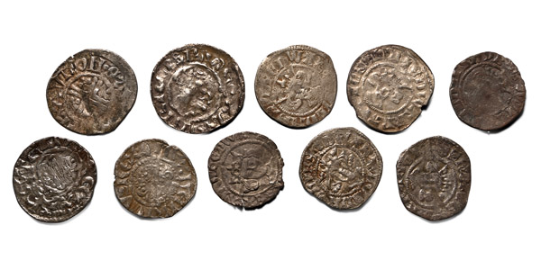 Group of Ten [10] English Medieval AR Hammered Pennies.