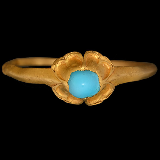 Large Medieval Gold Ring with Amuletic Turquoise Gemstone