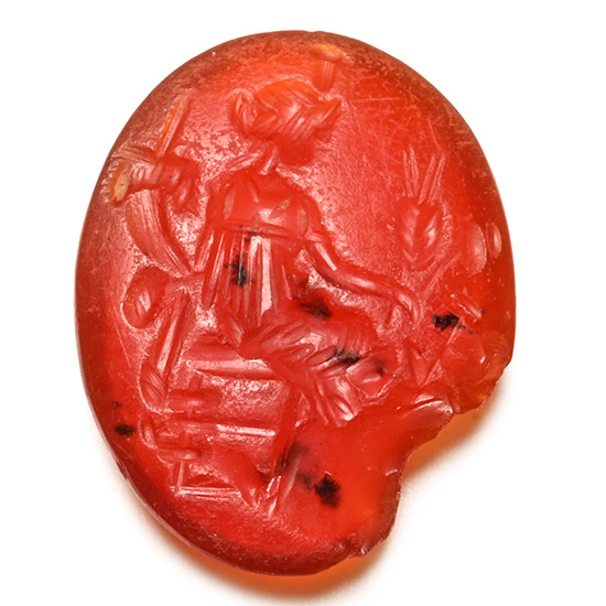 Roman Carnelian Gemstone with Seated Goddess Fortuna